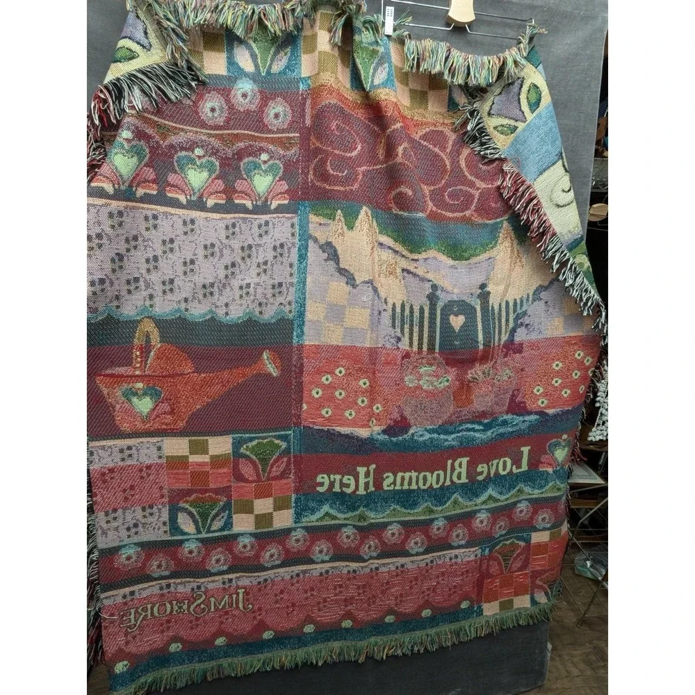 Jim Shore Tapestry Blanket Love Blooms Here Gardening Cottage Sofa Throw 53
